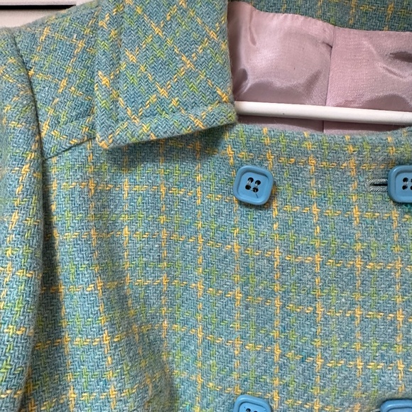 Vintage 1960s Double Breasted Wool Plaid Tweed Jacket Small USA - Picture 6 of 16